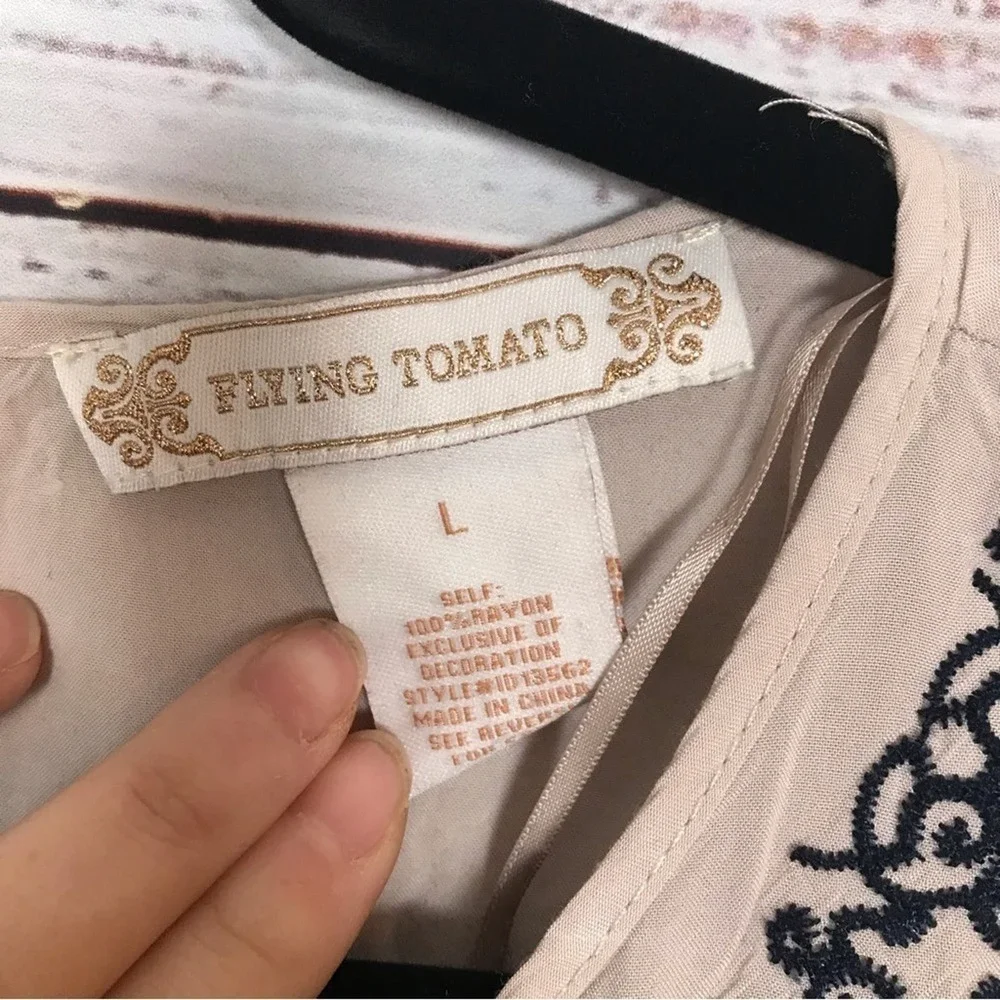 Flying Tomato Bell Sleeve Embroidered Boho Size Large Mini Dress - Picture 8 of 8